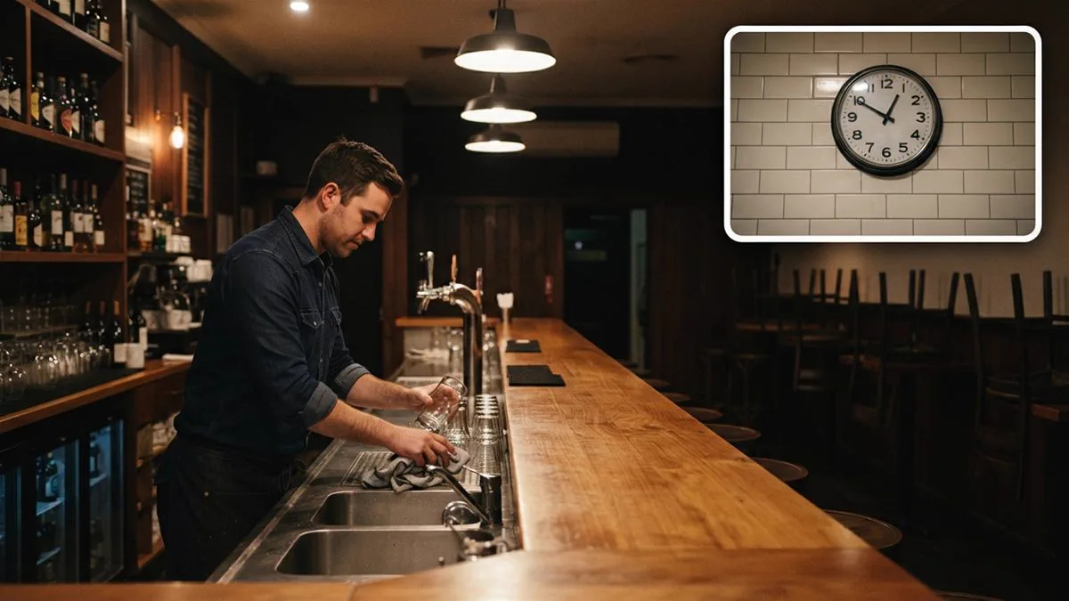 A bar at night with staff working an evening shift